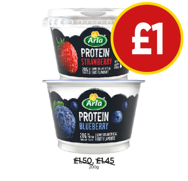 Arla Protein Yoghurt Blueberry, Strawberry - Now Only £1 each at Budgens