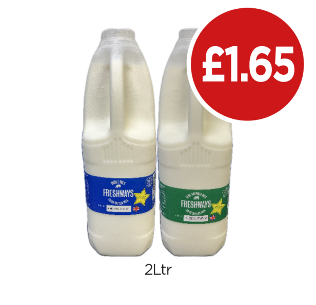Freshways Milk Whole, Semi-Skimmed - Now Only £1.65 at Budgens