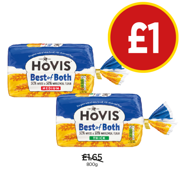Hovis Best of Both Medium, Thick - Now Only £1 each at Budgens