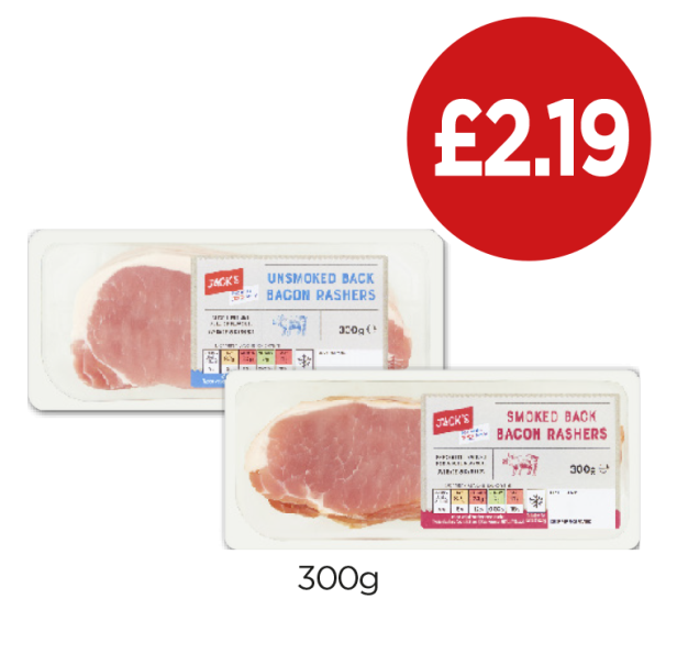 Jack's Bacon Rashers Smoked, Unsmoked - Now Only £2.19 at Budgens
