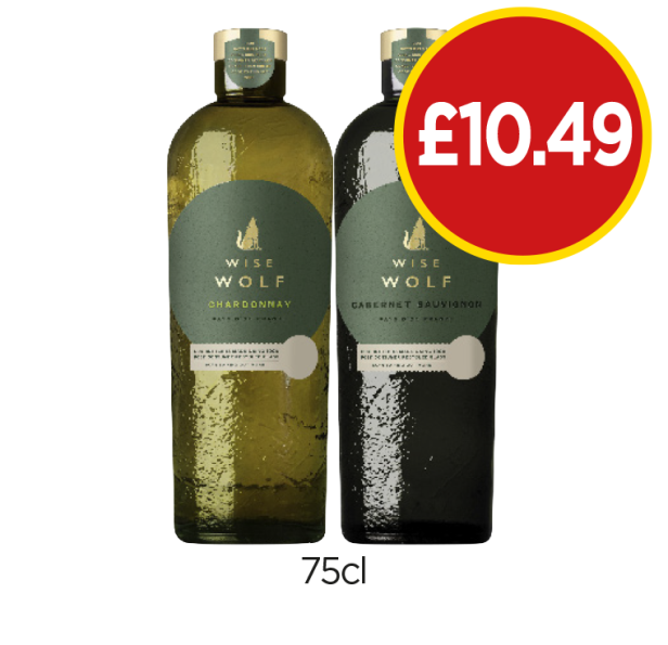 Wise Wolf Chardonnay, Cabernet Sauvignon - Now Only £10.49 each at Budgens