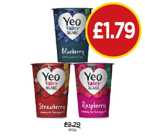 Yeo Valley Blueberry, Strawberry, Raspberry - Now Only £1.79 each at Budgens