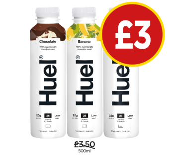 Huel Chocolate, Banana, Iced Coffee Caramel - Now Only £3 each at Budgens