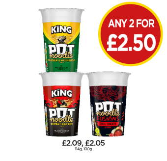 Pot Noodle Chicken & Mushroom, Fusions Chilli Chicken - Any 2 for £2.50 at Budgens