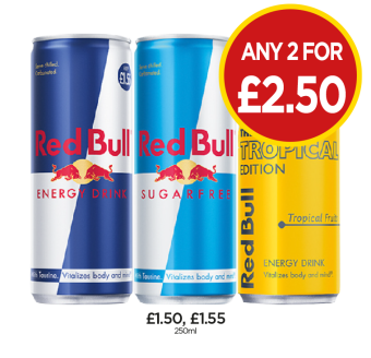 Red Bull, Sugarfree, Tropical Edition - Any 2 for £2.50 at Budgens
