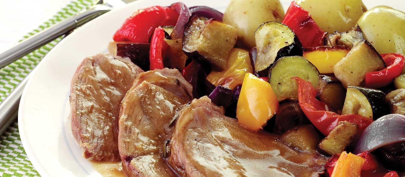 Oven-Baked Ratatouille with Roast Lamb