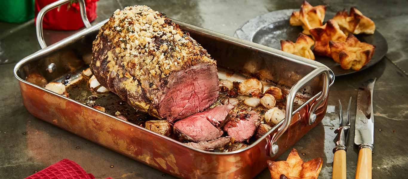 Horseradish & Mustard Crust Roast Beef with Yorkshire Puddings