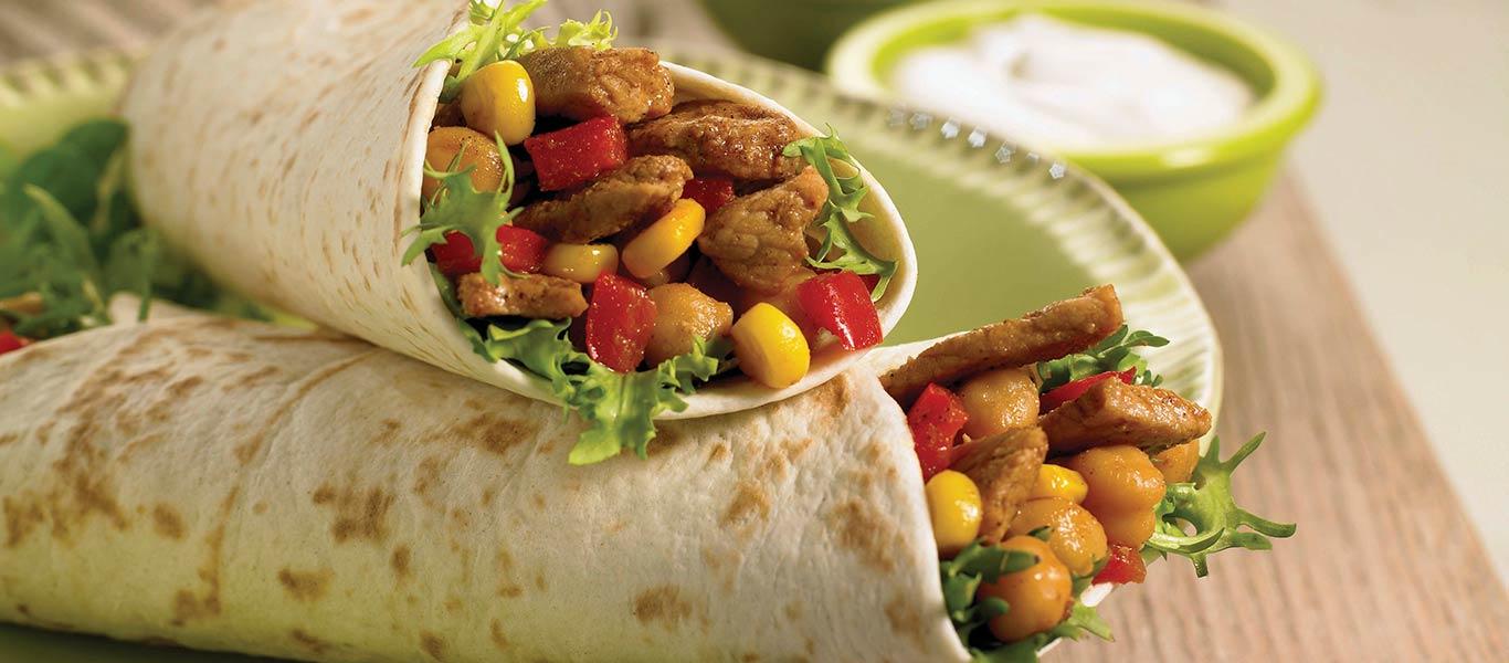 Smoky Pork Corn & Chickpea Fajitas