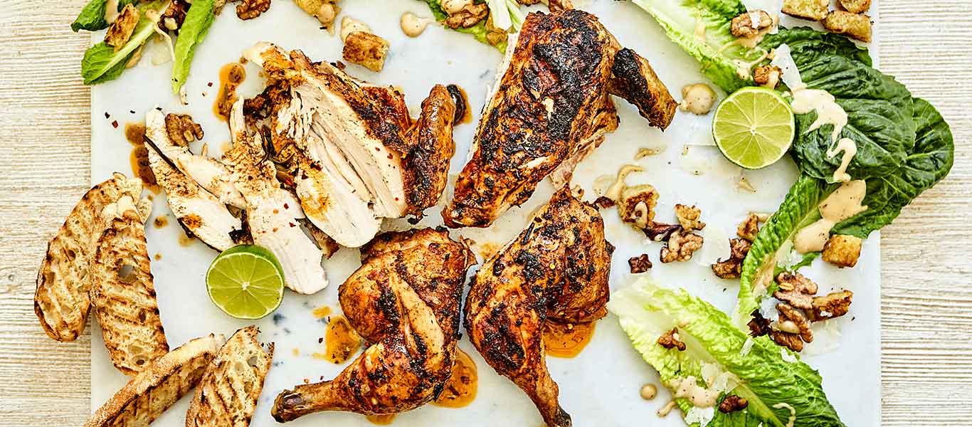 Spatchcock Chicken with Caesar Salad 