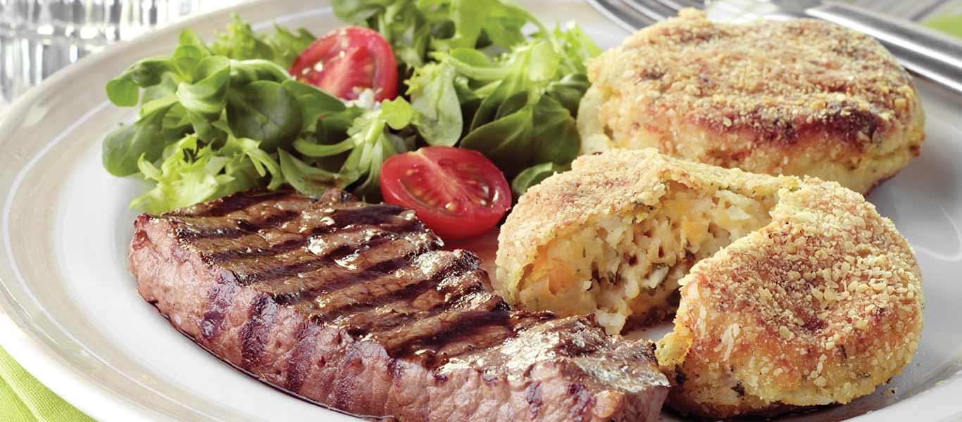 Steak with Horseradish Potato Cakes