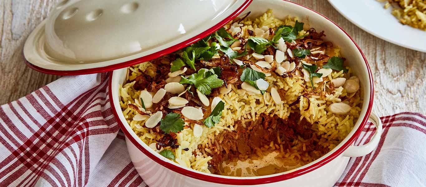 Tuna Biryani with Crispy Onion Topping