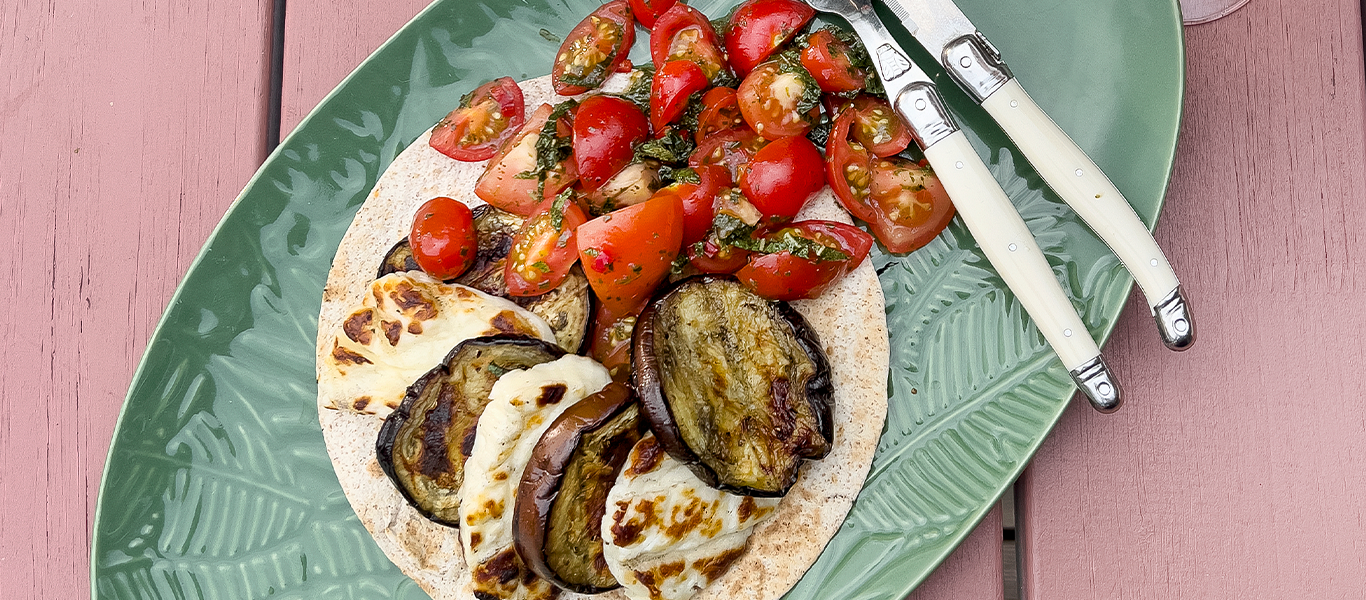 Aubergine & Halloumi Flat Bread