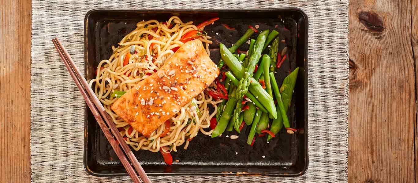 Asian Salmon with Asparagus and Noodles Recipe
