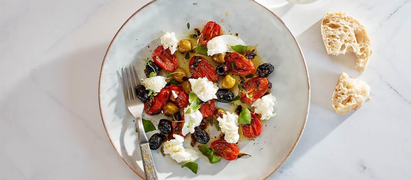 Mozzarella with Roasted Olives & Tomatoes Recipe