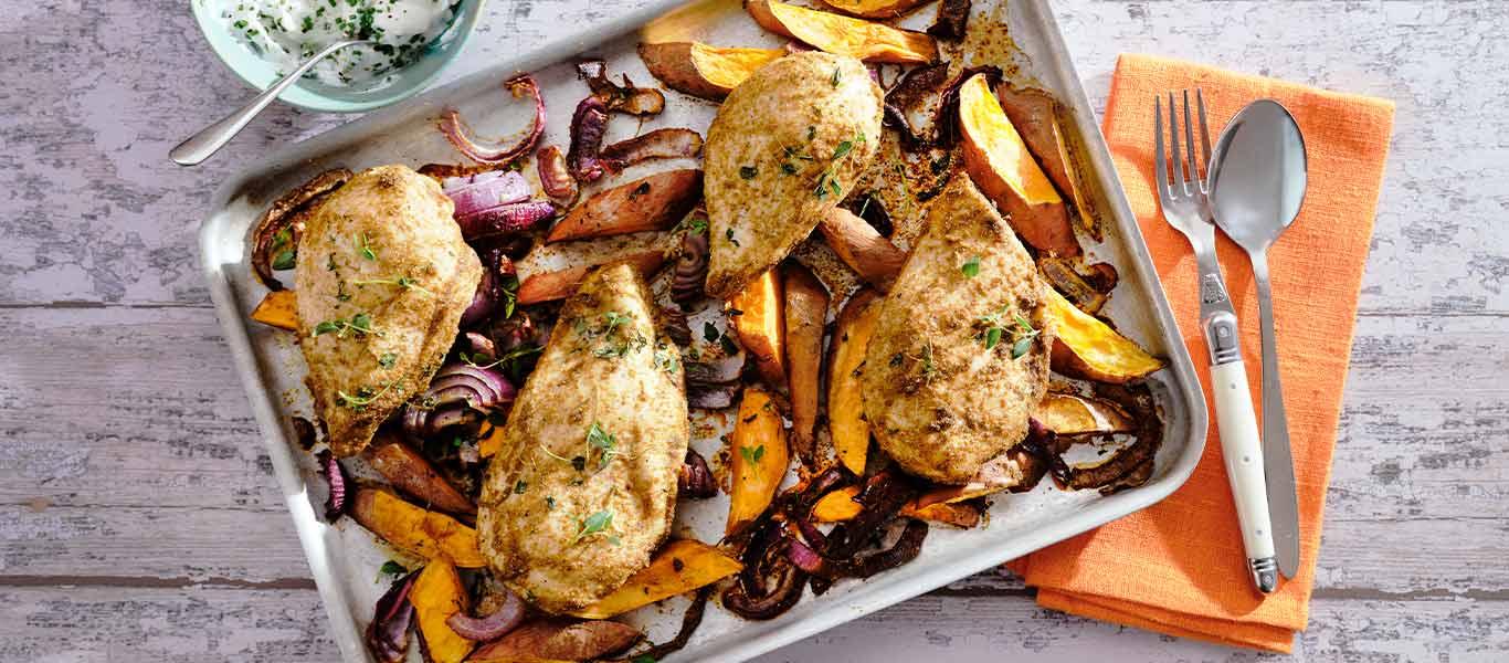 Roast Chicken and Sweet Potatoes Tray Bake Recipes