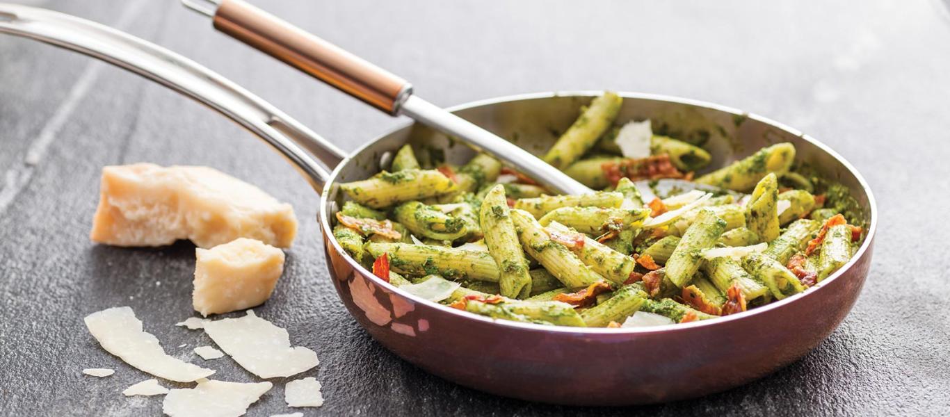 Penne With Pesto, Pancetta and Parmesan