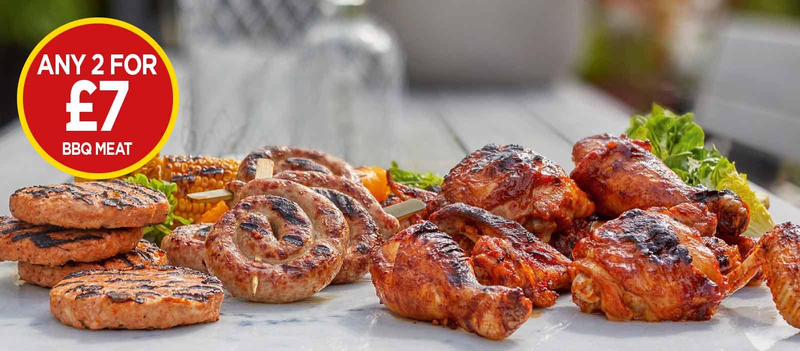 Discover The Choice BBQ Drumsticks, Discover The Choice Smoky BBQ Beef Sliders, Mawgan Bay Big BBQ Tiger Prawn Skewers - Any 2 for £7 at Budgens
