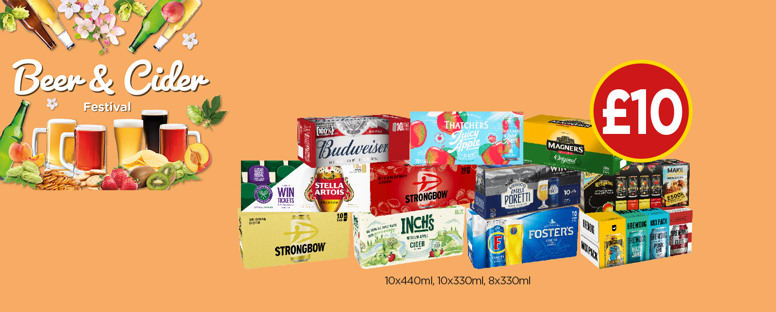 Budweiser, Thatcher's Juicy Apple, Magners, Stella Artois, Strongbow, Strawberry, Poretti, Kopparberg Variety, Inch's Cider, Foster's, Brewdog Variety - Now Only £10 at Budgens