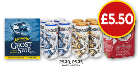 Adnams Ghost Ship Citrus Pale Ale, Hobgoblin Ruby, Gold, Old Speckled