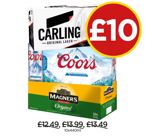 Carling, Coors, Magners - Now Only £10 each at Budgens