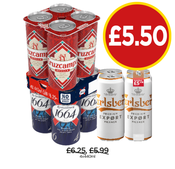 Cruzcampo, Kronenbourg, Carlsberg - Now Only £5.50 each at Budgens