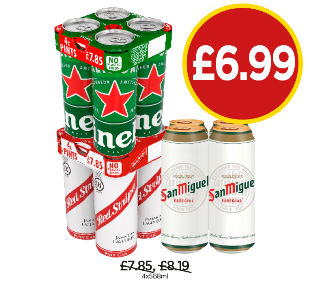 Heineken, Red Stripe, San Miguel - Now Only £6.99 each at Budgens