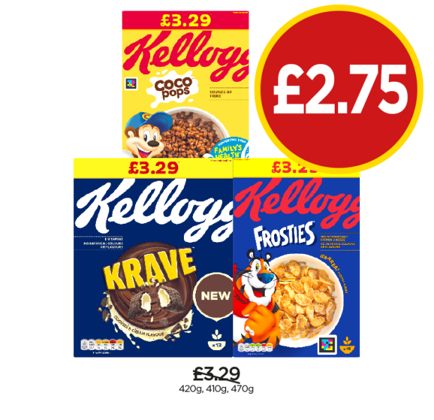 Kellogg's Coco Pops, Krave Cookies & Cream, Frosties - Now Only £2.75 at Budgens