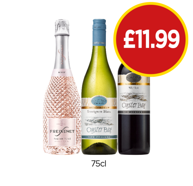 Freixenet Italian Rose, Oyster Bay Sauvignon Blanc, Merlot - Now Only £11.99 at Budgens