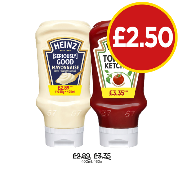 Heinz Seriously Good Mayonnaise, Tomato Ketchup - Now Only £2.50 at Budgens