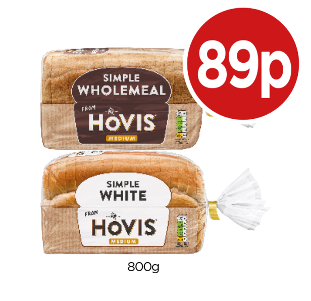 Hovis Simple Wholemeal, White - Now Only 89p at Budgens