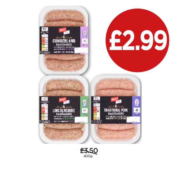 Jack's Sausages Cumberland, Lincolnshire, Traditional Pork - Now Only £2.99 at Budgens