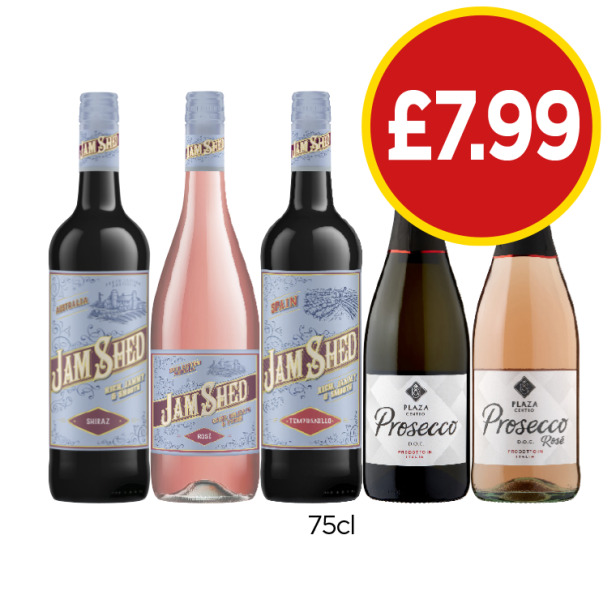 Jam Shed Shiraz, Rosé, Tempranillo, Plaza Proscco, Rosé - Now Only £7.99 at Budgens