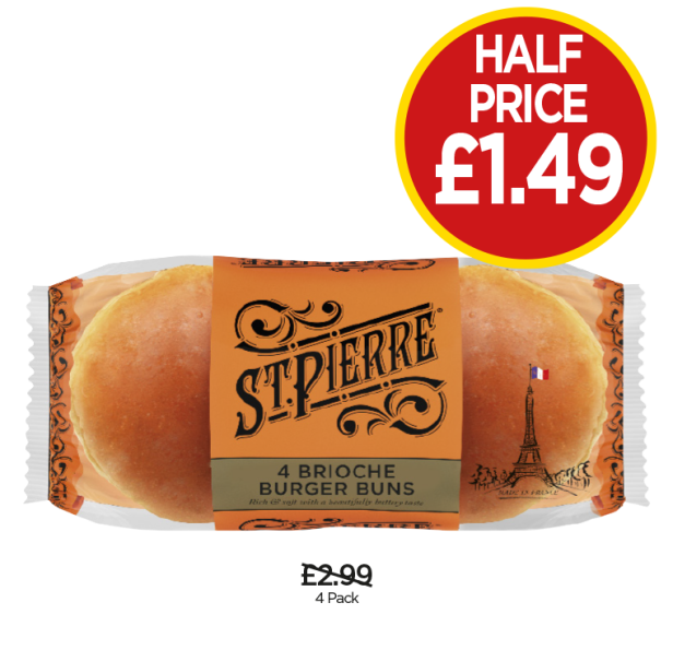 St Pierre Brioche Burger Buns - Now Half Price Only £1.49 at Budgens