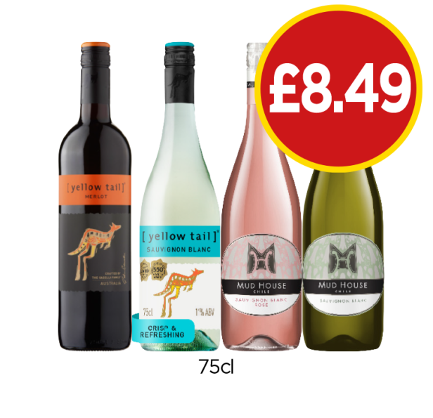 Yellow Tail Merlot, Sauvignon Blanc, Mud House Sauvignon Blanc Rosé, Sauvignon Blanc - Now Only £8.49 at Budgens