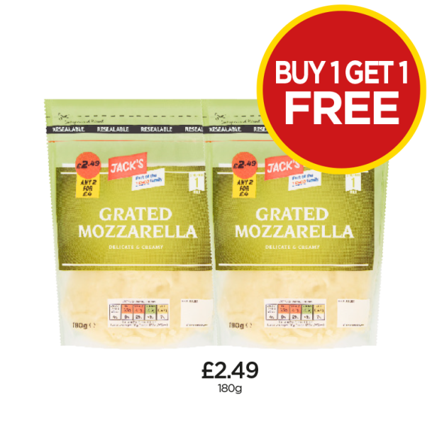 Jack's Grated Mozzarella - Any 2 for £5 at Budgens