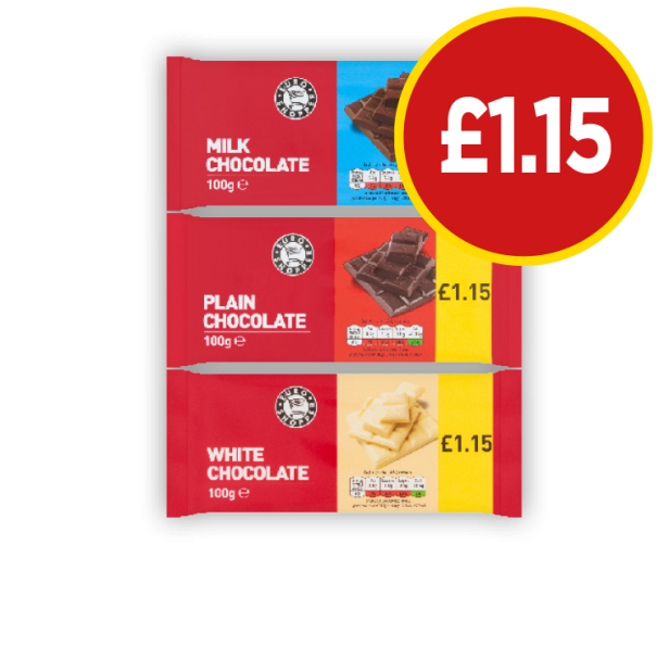 Milk Chocolate, Plain Chocolate, White Chocolate - Now Only £1.15 at Budgens