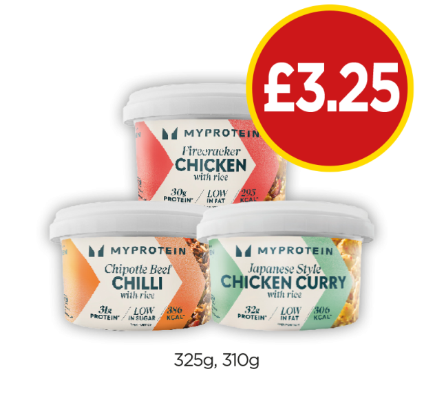 My Protein Firecracker Chicken, Chipotle Chilli, Japaense Style Chicken Curry - Now Only £3.25 at Budgens