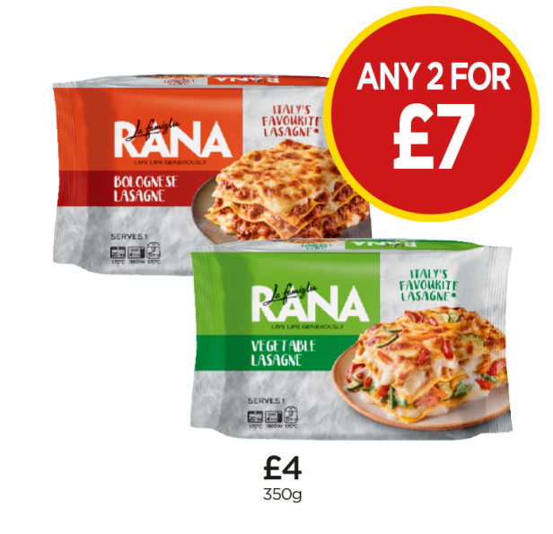 Rana Bolognese Lasagne, Vegetable Lasagne - Any 2 for £7 at Budgens