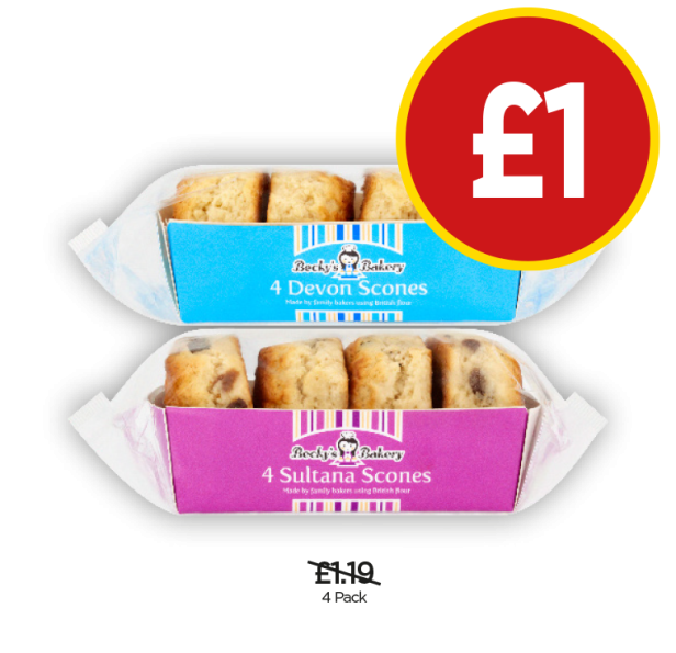 Becky's Bakery Devon Scones, Sultana Scones - Now Only £1 at Budgens