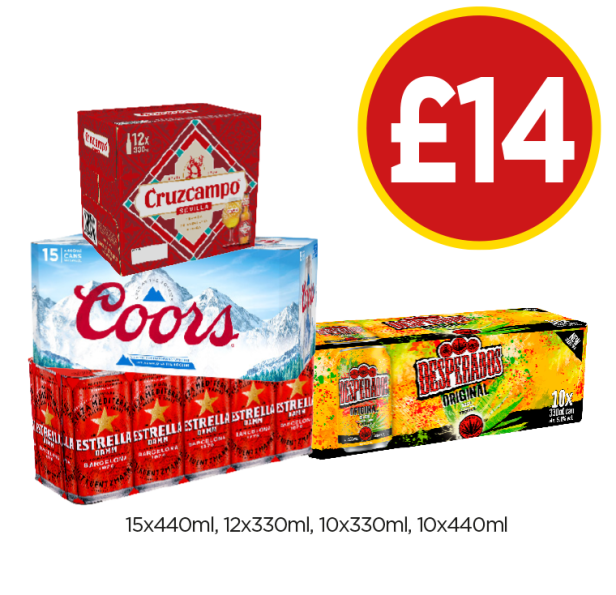 Cruzcampo, Coors, Estrella, Desperados - Now Only £14 at Budgens