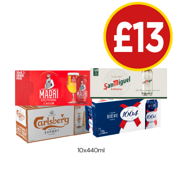 Madri, Carlsberg Export, San Miguel, Kronenbourg - Now Only £13 at Budgens