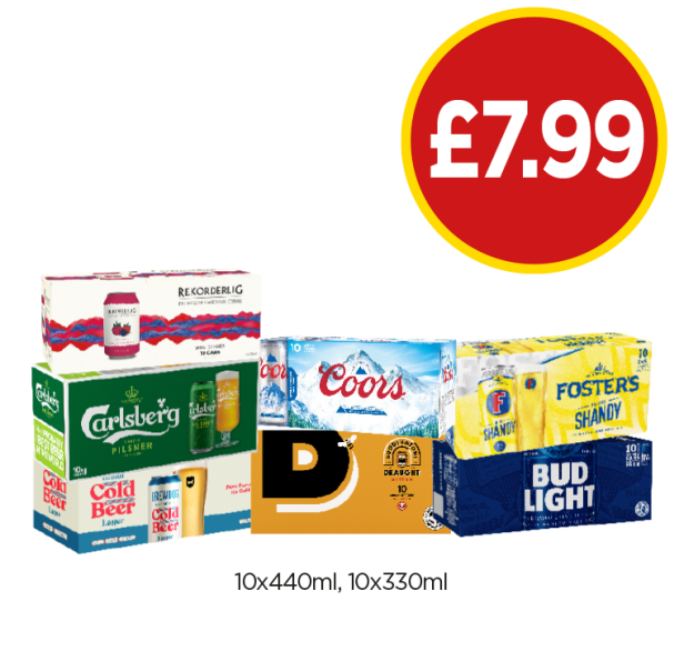 Rekorderlig Wild Berries, Coors, Fosters Shandy, Carlsberg, Draught, Bud Light, Brewdog Cold Beer - Now Only £7.99 at Budgens