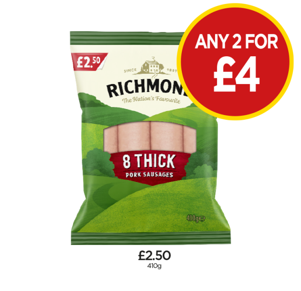 Richmond Thick Pork Sausages - Any 2 for £4 at Budgens