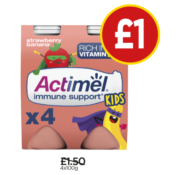 Actimel Kids Strawberry Banana Yogurt Drink - Was £1.50, Now £1 at Budgens