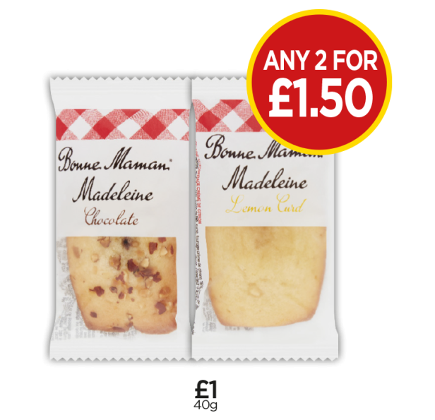 Bonne Maman Madeleine Chocolate, Lemon Curd - Any 2 for £1.50 at Budgens