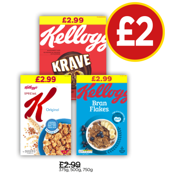 Kellogg’s Krave, Special K, Branflakes - Was £2.99, Now £2 at Budgens