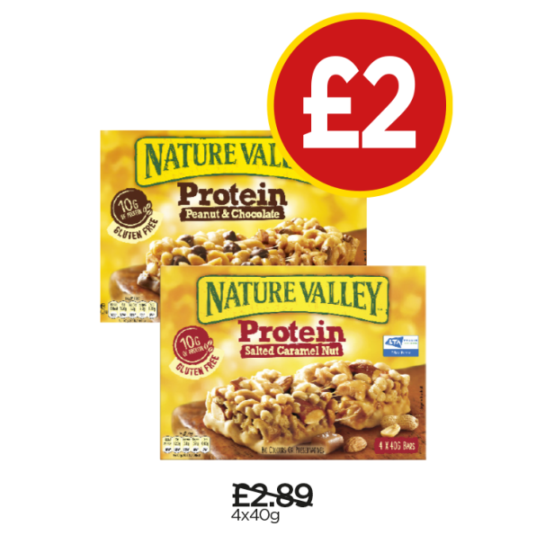 Nature Valley Protein Peanut & Chocolate Bars, Salted Caramel Bars - Was £2.89, Now £2 at Budgens