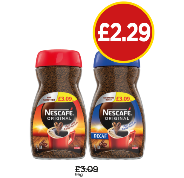 Nescafe Original Instant Coffee, Original Decaf Instant Coffee - Was £3.09, Now £2.29 at Budgens