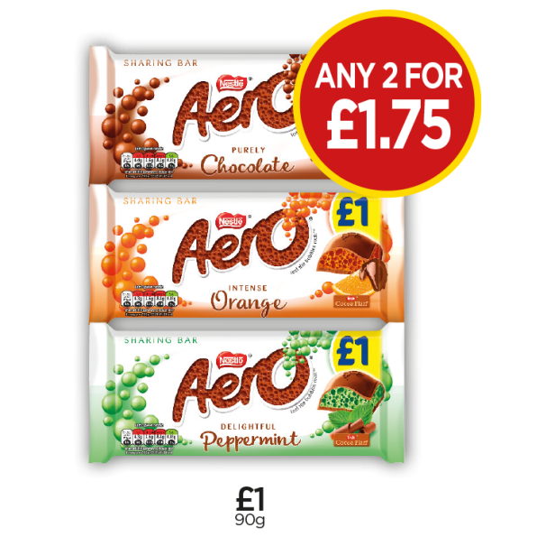 Aero Milk Chocolate, Orange, Peppermint Block - Any 2 for £1.75 at Budgens
