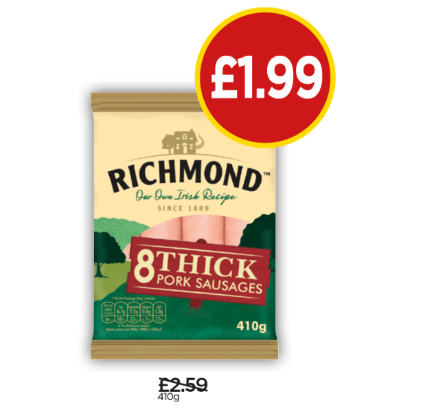 Richmond Thick Sausages - Was £2.59, Now £1.99 at Budgens